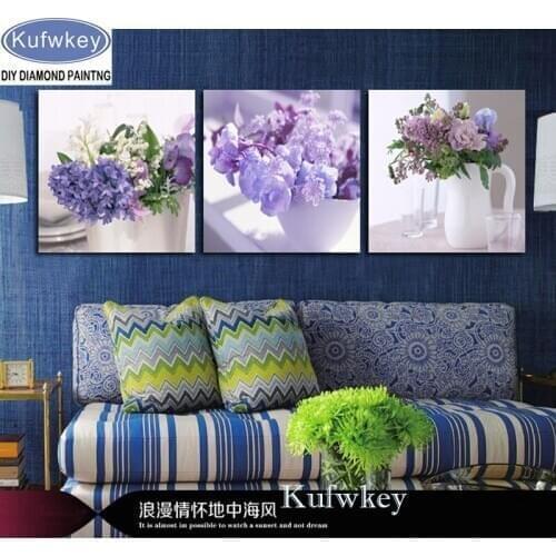3 Panels hyacinth flower 5d DIY Diamond Painting Cross Stitch Full Square Round Diamond Embroidery Mosaic pattern Multi-pictures