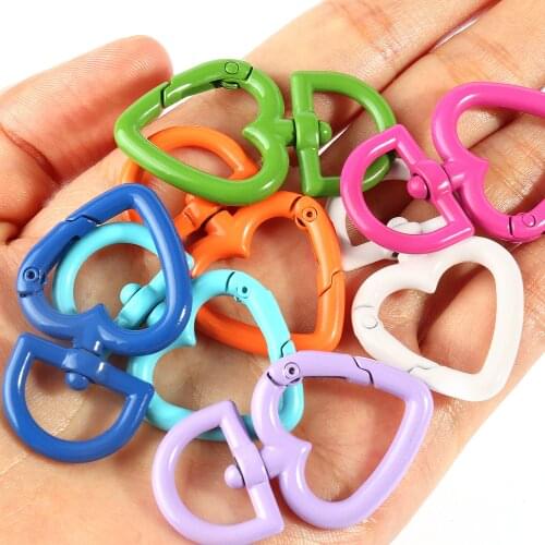 4*44mm 5/10pcs Metal Heart Shape Hollow Keychain Split Key Ring Swivel Lobster Clasp Connector for Bag Belt Dog Mask Chains