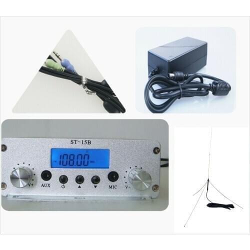 Promotion! 15w fm transmitter for radio station 1km long range fm transmitter full set with GP1 antenna 15 meter cable