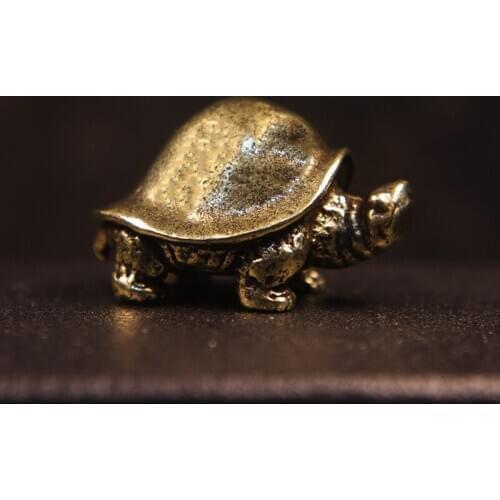 Antique Copper Longevity Turtle Miniatures Figurines Chinese Classical Brass Turtle Ornaments Vintage Animal Paperweight Decors