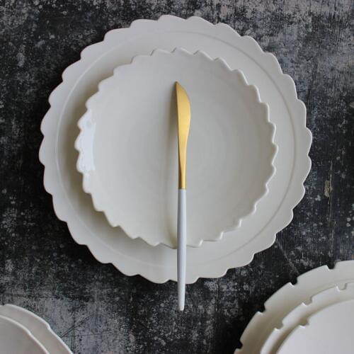 White Round Gear shape ceramic Dinnerware Dinner Plates and Deep Bowls tableware dessert snack tray household bowl