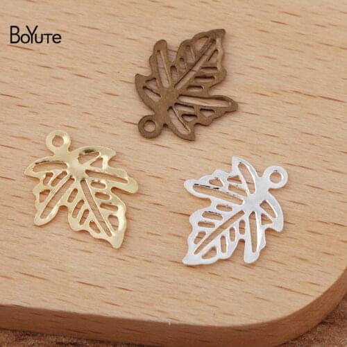 BoYuTe (200 Pieces/Lot) 15*12MM Metal Brass Stamping Filigree Leaf Charms Diy Handmade Jewelry Making Materials