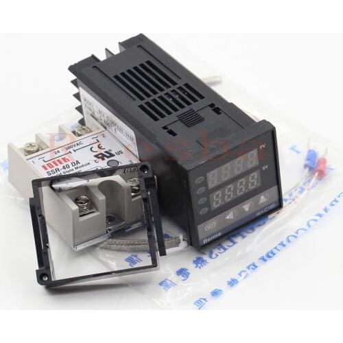 Digital Temperature Controller Thermostat REX-C100 + Max 40A SSR Relay + K Thermocouple Probe