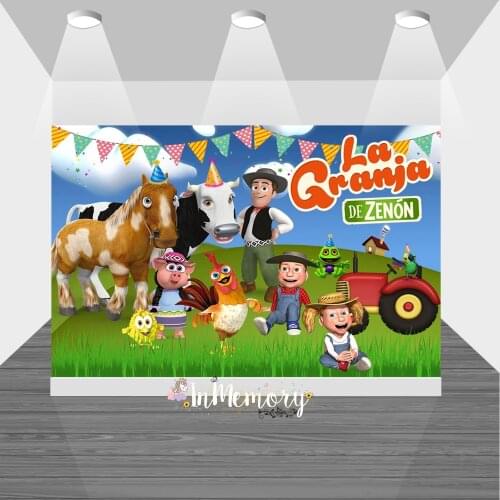 Baby Shower Photo Studio La Granja de Zenon Backdrop Farm Animals Green Grass Custom Photo Studio Kids 1st Birthday Background