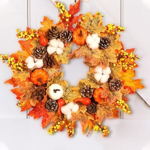 Artificial Wreaths 2021 Fall Door Wreath Halloween Thanksgiving Maple Pumpkin Garland Front Door Christmas Party Wedding Decor