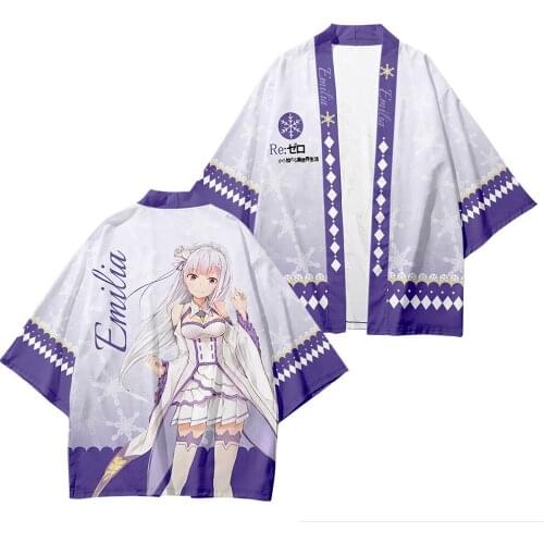 Re Zero Kara Hajimeru Isekai Seikatsu Emilia Kimono Cosplay Japanese Clothes Yukata Haori Obi Beach Cardigan Streetwear Jacket