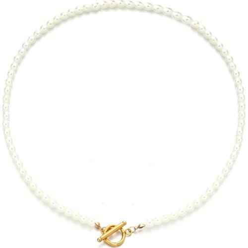 Minimalist Stainless Steel Imitated Pearl Choker Necklace For Woman Girls OT Buckle Toggle Necklaces Wedding Jewelry Gift