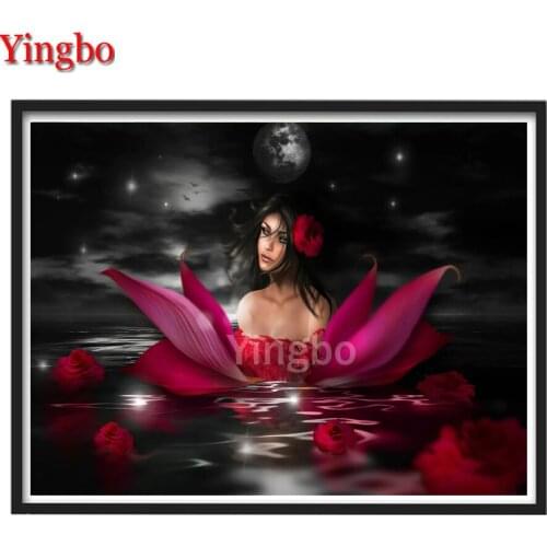 DIY Square/Round Diamond Embroidery Lotus fairy moon night lake landscape Diamond Painting,Cross Stitch,3D,Diamond Mosaic Sales