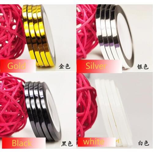 2018 Hot 10Rolls/lot Adhesive-self 4 Colors Gold Silver White Black Nail Art Striping Tape Stickers Lines Set 2mm Stripe Tape