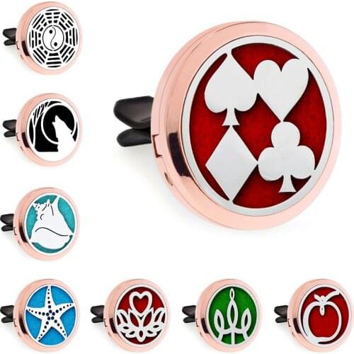 Rose Gold Anniversary Poker 30mm Magnet Open Essential Oil Car Vent Clip Perfume Diffuser Locket Free 10 Pads