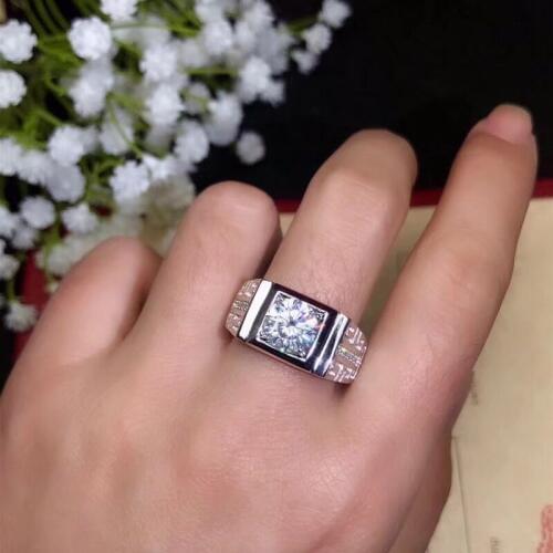 Flashing moissanite gemstone silver ring men strong power ring jewelry boyfriend husband birthday anniversary gift VVS purity