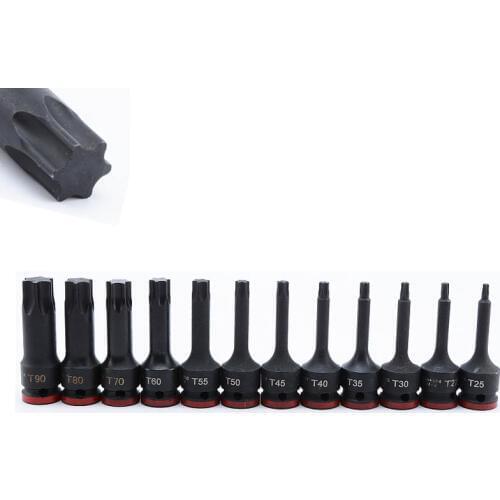 78mm Length 1/2" Square Drive Torx Screwdriver Bits Set Star Pneumatic Driver Socket Bit T25 T27 T30 T35 T40 T45 T50 T55 T60 T70