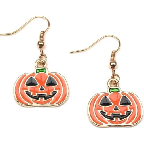 New Design 1 Pair of Punk Orange Openwork Pumpkin Lantern Mask Earrings Female Jewelry Mujer Bijoux Halloween Party Gift