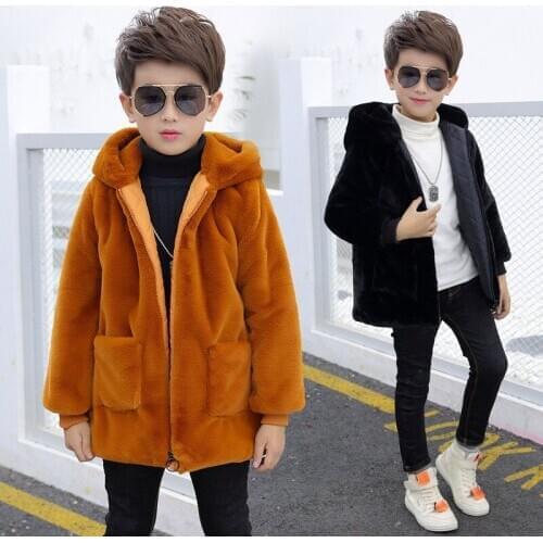 Autumn Winter Korean Boy Sweater Fur Wool Sweater Girl Hooded Zipper Padded Jacket Kids Solid Color Casual Clothes