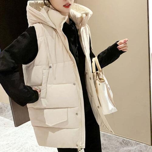 Autumn Winter Students Sleeveless Womens Down Cotton Waistcoat Hooded Cotton Vest Jacket Women Warm Long Winter Parkas C7755