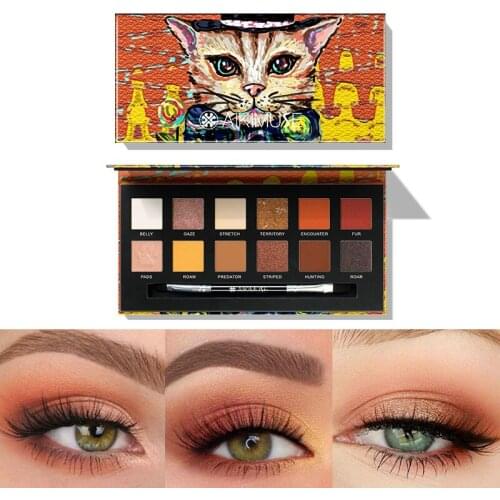 12 Colors Cute Animal Glitter Eyeshadow Palette Waterproof Pigment Make Up Palette Long lasting Natural Matte Cosmetics