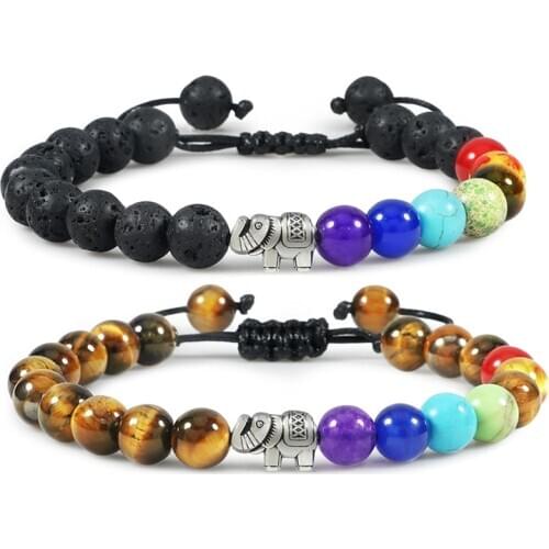 7 Chakras Braided Beads Bracelet Men Women Black Lava Onyx Stone Bracelets&Bangles Handmade Adjustable Energy Yoga Jewelry Homme