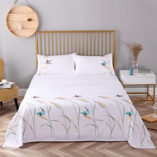 Embroidered cotton twill reed bed sheet pillowcase(1flat sheet +2pillowcases) for home white