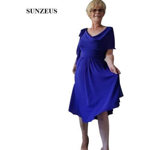 Royal Blue Chiffon Mother Of The Bride Dresses With Cape A-line Spaghetti Straps Tea Length Godmother Gowns abiti sposa CM0175