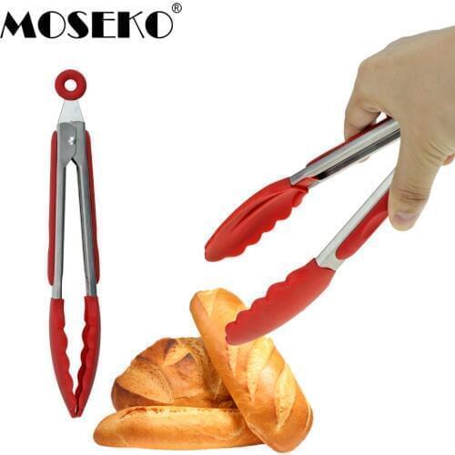 MOSEKO Silicone Kitchen Cooking Salad BBQ Tongs Stainless Steel Handle Utensil Barbecue Grilling Cooking Tong with Joint Lock