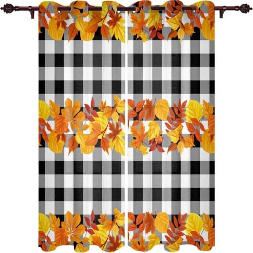Modern Curtains Maple Leaf Fall Black Plaid Baby Room Bedroom Creative Curtains Kitchen Living Room Terrace Valance Curtains