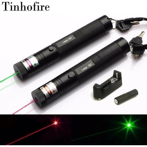 Tinhofire Laser 301 5mW 532nm Green 650nm Red Laser Pointer Pen zoomable Lazer Laser With 18650 Battery and Charger
