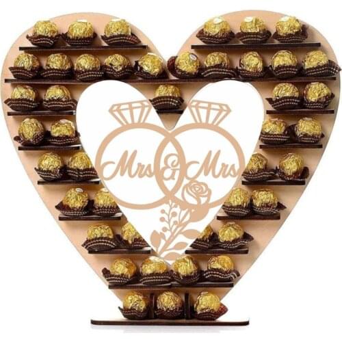 Mr&Mrs Diamond Ring Pattern Wooden Ornaments Chocolate Stand Candy Cupcake Display Desserts Holder Home Decor Wedding Party