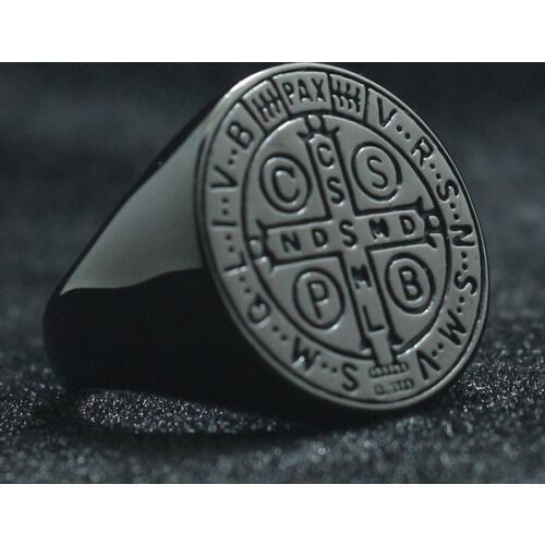 Unisex CSPB CSSML NDSMD Saint Benedict of Nursia Christianity Jesus Cross Simple 316L Stainless Steel Black Ring Newest