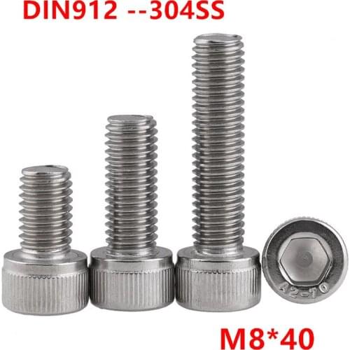 50pcs DIN912 M8*40 Hexagon Socket Head Cap Screw Screws 304 Stainless Steel M8x40mm Allen Hex Cylinder Machine screw bolts