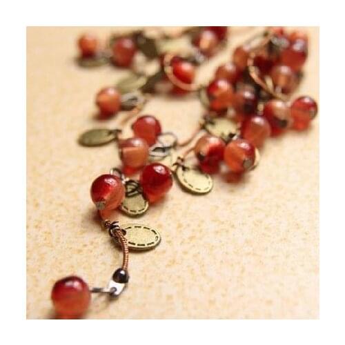 Yanting Vintage Bronze Red Cherry Necklace Fashion Sweater Chain Charm Pendant Jewelry For Women 001