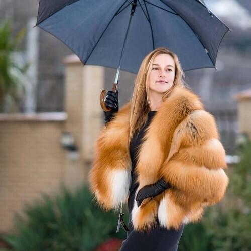 FURSARCAR 2021 Real Fox Fur Coat Natural Red Fox Fur Ladies Winter Jacket Long Sleeve Short Fashion Sexy Thick Warm Outerwea