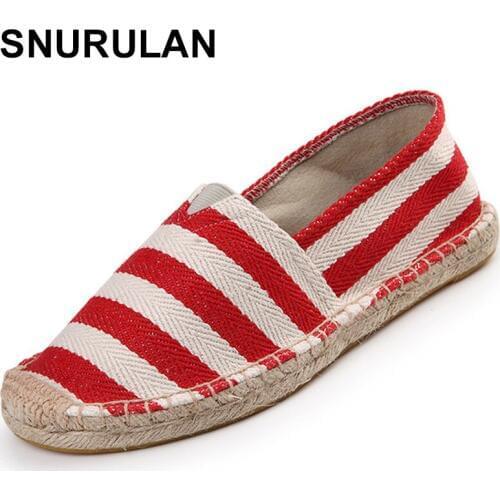 SNURULANWomen Casual Shoes 2018 Spring Women Loafers Cane Hemp Straw Fisherman Flat Heel Shoes Womens Slip on Female ShoesE388