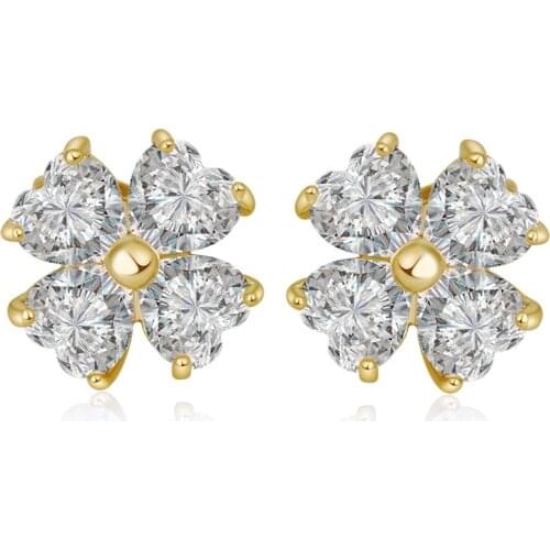 Love & Annie Snowflake Stud Earrings for Girls Clear Heart CZ Gold Color Flower Earrings Women Cute Gift