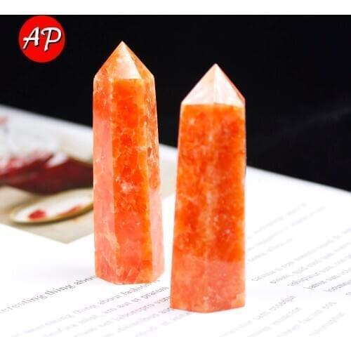 1pc Natural Crystal Sunstone Point Healing Stone Quartz Tower Orange Wand Ornament for Home Decor Reiki Energy Pyramid