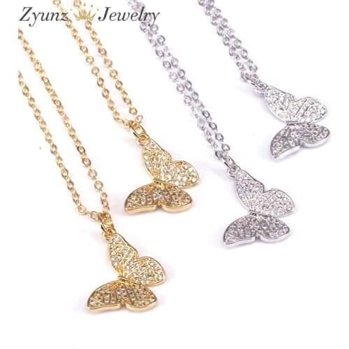 10PCS, Fashion Gold / Silver Color Crystal Zirconia Butterfly Shaped Female CZ Necklace CZ Crystal Necklace Women Gift