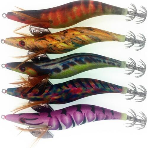 10Pcs New Shrimp Fishing Lures Artificial Wooden Shrimp Squid Hook Octopus Cuttlefish Shrimp Lure Random Color