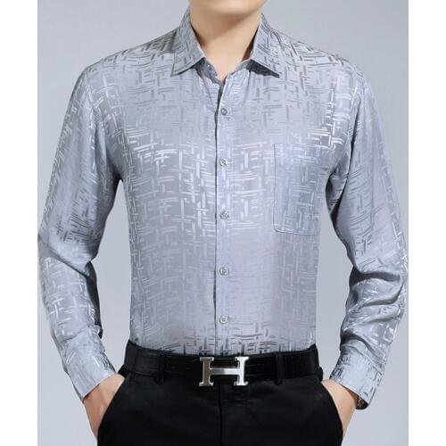 100%Silk Men Shirt Summer Blue White Dress Shirt Shirt Man 2020 Gentlemen Button Chemise Homme Manche Longue 3383 KJ1942