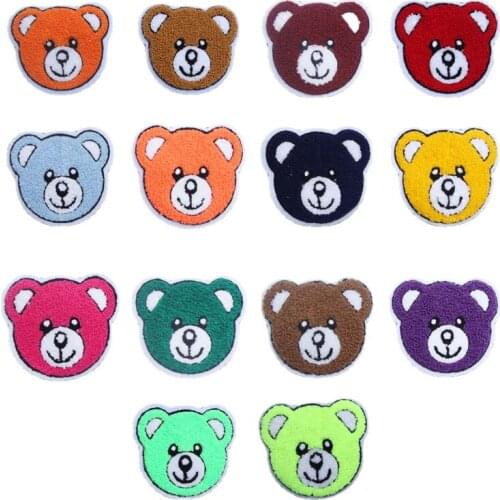 100pcs/lot Towel Embroidery Patch Bear Head Clothing Decoration Backpack Sewing Accessories Diy Iron Heat Transfer Applique