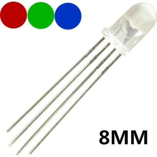 250pcs 8mm RGB Common Anode LED Diode Light Round Tricolor Red Green Blue Light-Emitting Diode LED Lamp 4Pin Transparent Bulb