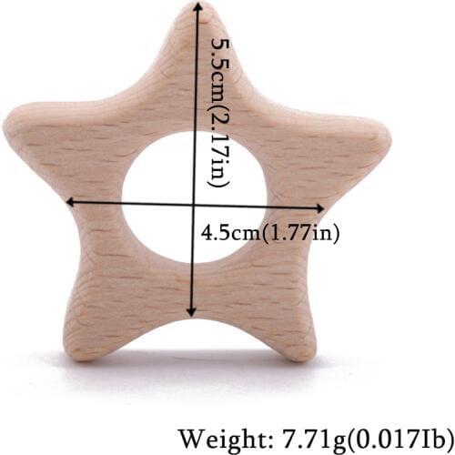 Lets Make 5pcs Baby Wooden Teether Star Natural Wooden Teething Rattle Montessori Inspired Nursing Pendant Toys