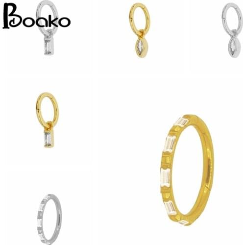 BOAKO Ins Crystal 1Pcs 925 Sterling Silver Earrings For Women Hoop Earrings Gold Jewelry Ear Piercing Natural Style 2021 Trend