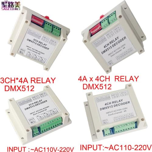 DMX-RELAY-3CH/4CH-220 50/60HZ AC110-220V Controller Decoder RGB Led Strip Lights DMX512 Relays 3P Use For Led Strp Lights Lamp
