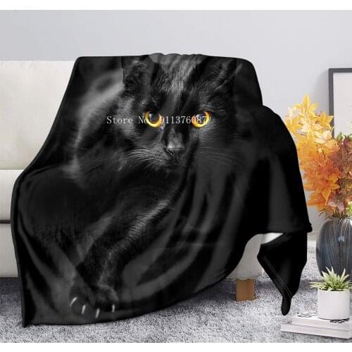 Black Cat 3D Printed Flannel Soft Plush Blankets Bedspread Kids Baby warm Blanket Sofa Bed Flat sheets for Adults Home Decor