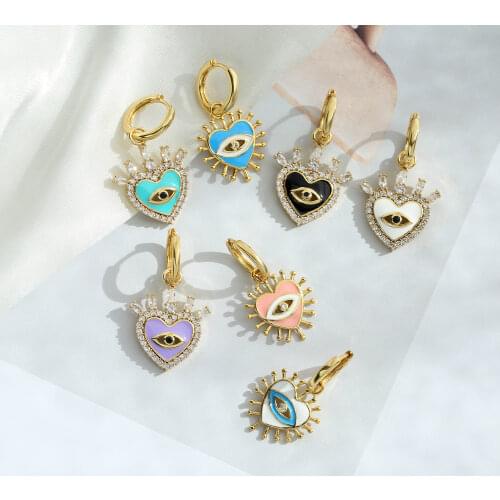HECHENG,1 pair,Love Heart Shape Evil Eyes Drop Earrings For Women Vintage Statement Crystal Dangle Jewelry