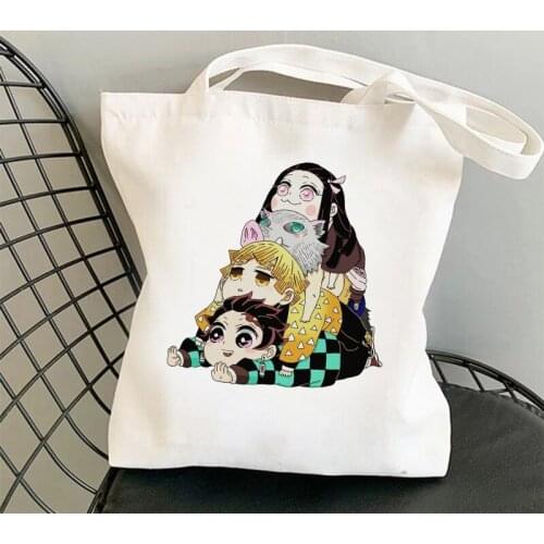 Kawaii Demon Slayer: Kimetsu No Yaiba Anime Shopper Bag Tote Bag Shopping Bag Travel Canvas Bag White Beach Bag Pacakge Hand Bag