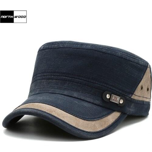 NORTHWOOD Solid Flat Top Military Hats All Cotton Vintage Army Baseball Cap For Men Women Snapback Outdoor Casual Mens Hat