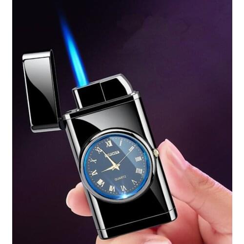 New Creative Watch and Blue Flame Gas Lighter Inflatable Butane Cigar lighter Windproof Cigarette Lighters for Smoking Gift