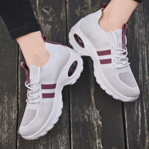 Knit sock shoes women sneakers fashion air cushion patchwork comfortable new arrival vulcanized sneakers women casual shoes