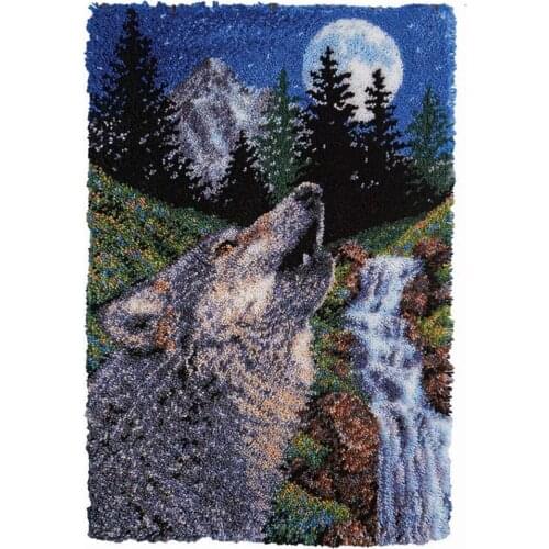 Latch Hook Kits With Printed Wolf Pattern Canvas Tapestry KitS Latch Hook Rug Kits for Adults/Kids Home Decoration