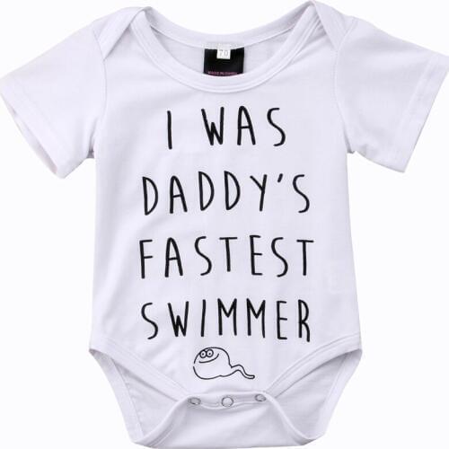 Infant Newborn Baby Summer Romper Girls Boys daddys fastest swimmer Jumpsuit Outfit Playsuit Clothes